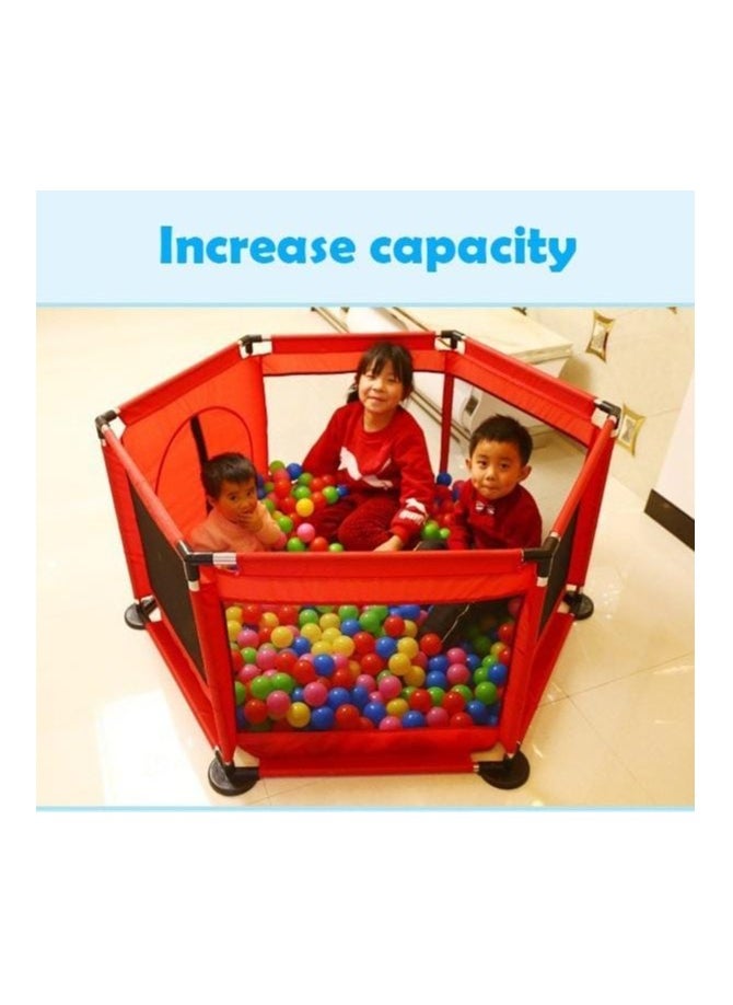 Red Baby Playpen, Portable Non-Slip Safe Play Yard 6 Panels with Breathable Net and 30 Play Balls
