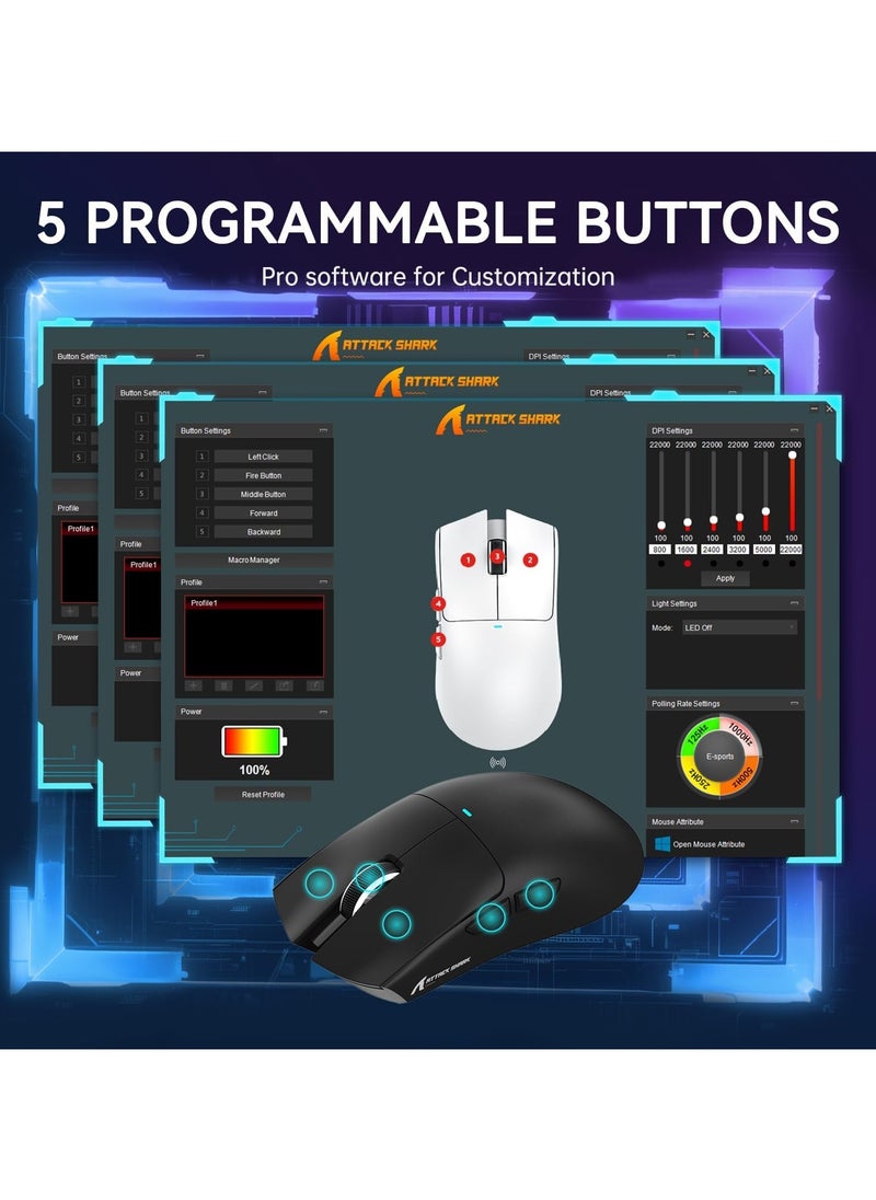 ATTACK SHARK X11 Tri-Mode Gaming Mouse - Wired, 2.4GHz Wireless, Bluetooth - 22000 DPI PixArt PAW3311 Sensor - RGB Backlight - Magnetic Charging Dock - Lightweight & Ergonomic Design - For PC, Laptop, Mac, Xbox, PS (Black)