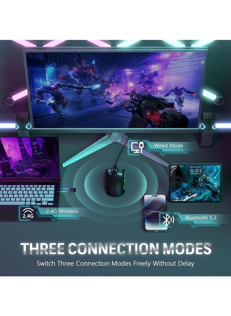 ATTACK SHARK X11 Tri-Mode Gaming Mouse - Wired, 2.4GHz Wireless, Bluetooth - 22000 DPI PixArt PAW3311 Sensor - RGB Backlight - Magnetic Charging Dock - Lightweight & Ergonomic Design - For PC, Laptop, Mac, Xbox, PS (Black)