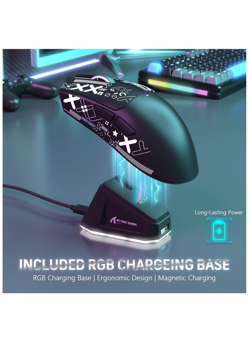 ATTACK SHARK X11 Tri-Mode Gaming Mouse - Wired, 2.4GHz Wireless, Bluetooth - 22000 DPI PixArt PAW3311 Sensor - RGB Backlight - Magnetic Charging Dock - Lightweight & Ergonomic Design - For PC, Laptop, Mac, Xbox, PS (Black)