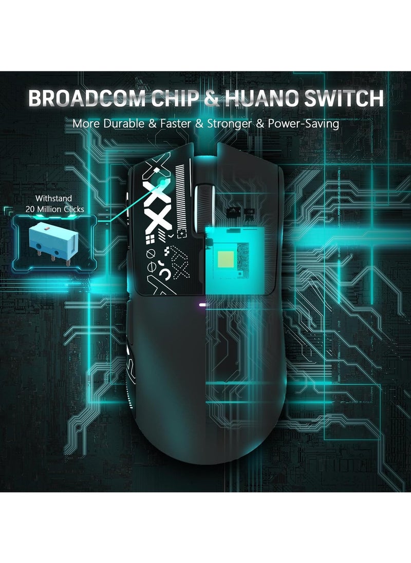 ATTACK SHARK X11 Tri-Mode Gaming Mouse - Wired, 2.4GHz Wireless, Bluetooth - 22000 DPI PixArt PAW3311 Sensor - RGB Backlight - Magnetic Charging Dock - Lightweight & Ergonomic Design - For PC, Laptop, Mac, Xbox, PS (Black)