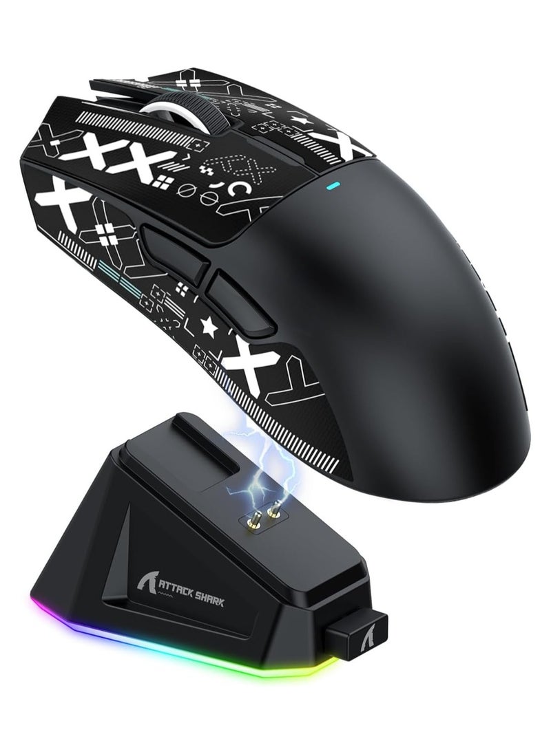 ATTACK SHARK X11 Tri-Mode Gaming Mouse - Wired, 2.4GHz Wireless, Bluetooth - 22000 DPI PixArt PAW3311 Sensor - RGB Backlight - Magnetic Charging Dock - Lightweight & Ergonomic Design - For PC, Laptop, Mac, Xbox, PS (Black)