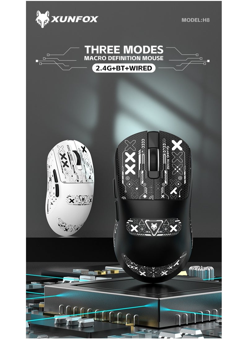 XunFox H8 Tri-Mode Wireless Gaming Mouse – 2.4G, Bluetooth & Wired – Ultra-Lightweight 59g – Adjustable 12,000 DPI – 4-Tier Polling Rate – Long Battery Life – Ergonomic RGB Mouse for PC, Mac, Laptop (Black)