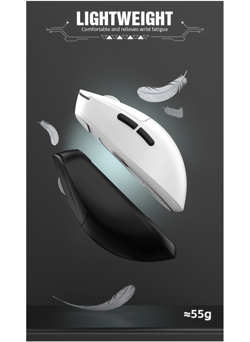 XunFox H8 Tri-Mode Wireless Gaming Mouse – 2.4G, Bluetooth & Wired – Ultra-Lightweight 59g – Adjustable 12,000 DPI – 4-Tier Polling Rate – Long Battery Life – Ergonomic RGB Mouse for PC, Mac, Laptop (Black)