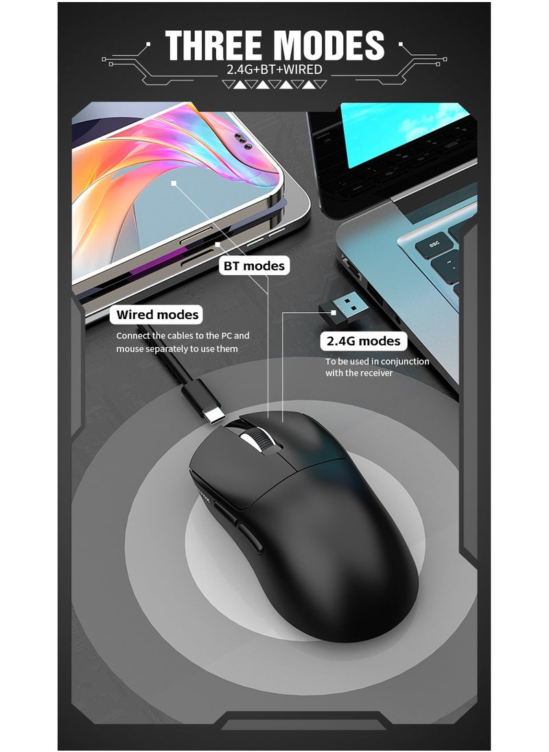 XunFox H8 Tri-Mode Wireless Gaming Mouse – 2.4G, Bluetooth & Wired – Ultra-Lightweight 59g – Adjustable 12,000 DPI – 4-Tier Polling Rate – Long Battery Life – Ergonomic RGB Mouse for PC, Mac, Laptop (Black)