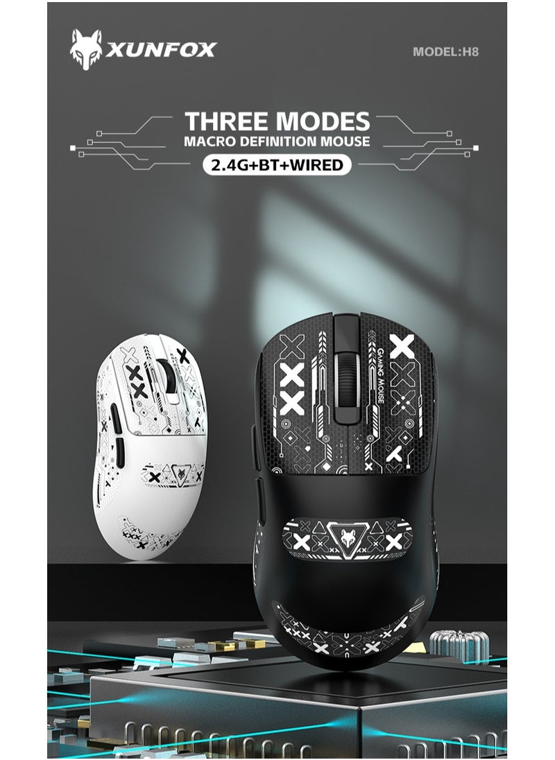 XunFox H8 Tri-Mode Wireless Gaming Mouse – 2.4G, Bluetooth & Wired – Ultra-Lightweight 59g – Adjustable 12,000 DPI – 4-Tier Polling Rate – Long Battery Life – Ergonomic RGB Mouse for PC, Mac, Laptop (Black)