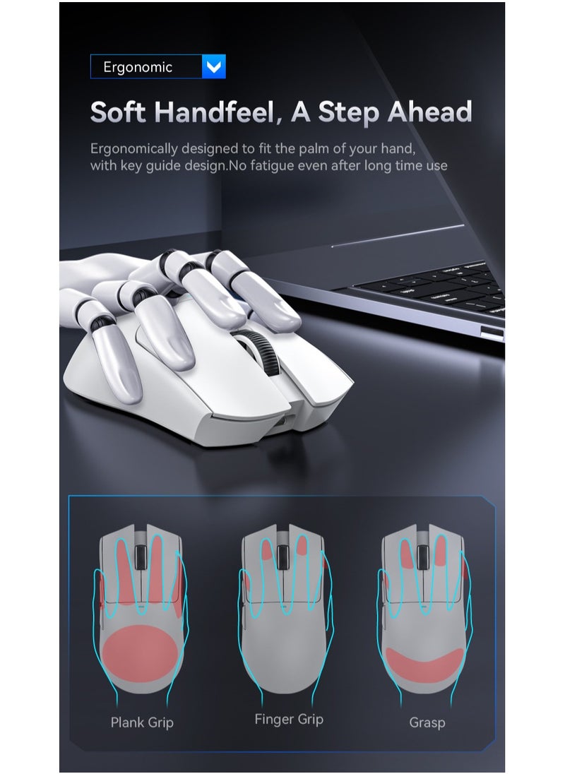 ATTACK SHARK X11 Tri-Mode Gaming Mouse - Wired, 2.4GHz Wireless, Bluetooth - 22000 DPI PixArt PAW3311 Sensor - RGB Backlight - Magnetic Charging Dock - Lightweight & Ergonomic Design - For PC, Laptop, Mac, Xbox, PS (White)