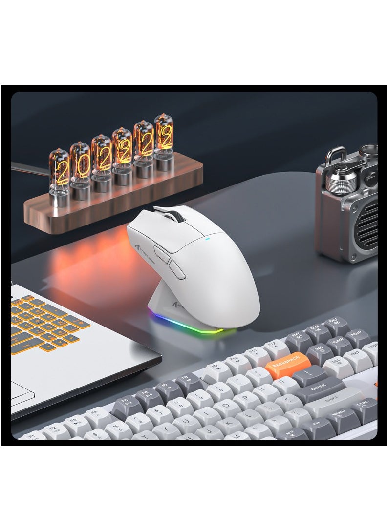 ATTACK SHARK X11 Tri-Mode Gaming Mouse - Wired, 2.4GHz Wireless, Bluetooth - 22000 DPI PixArt PAW3311 Sensor - RGB Backlight - Magnetic Charging Dock - Lightweight & Ergonomic Design - For PC, Laptop, Mac, Xbox, PS (White)