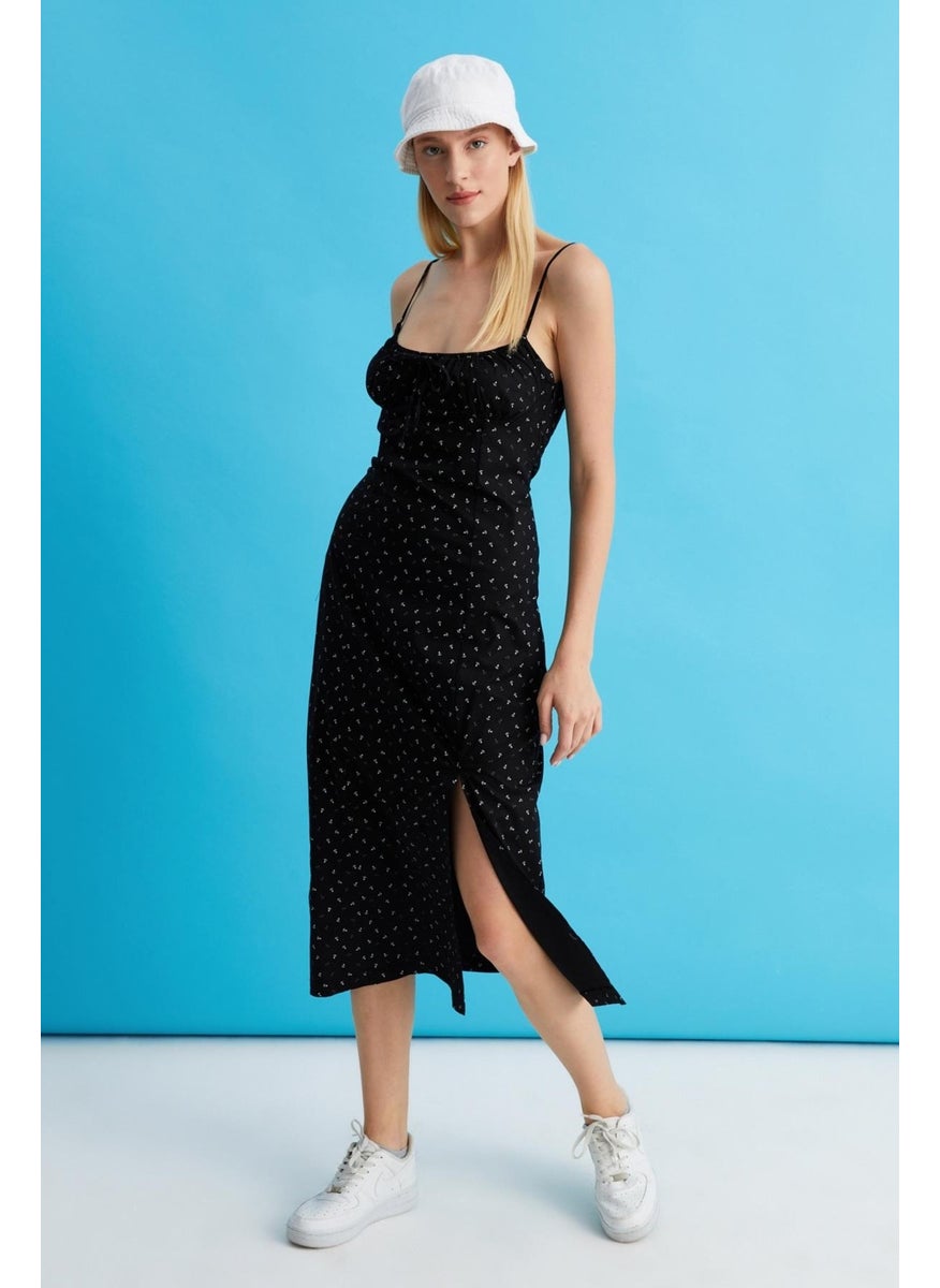 Thin Strapped Poplin Dress (B22-23200)