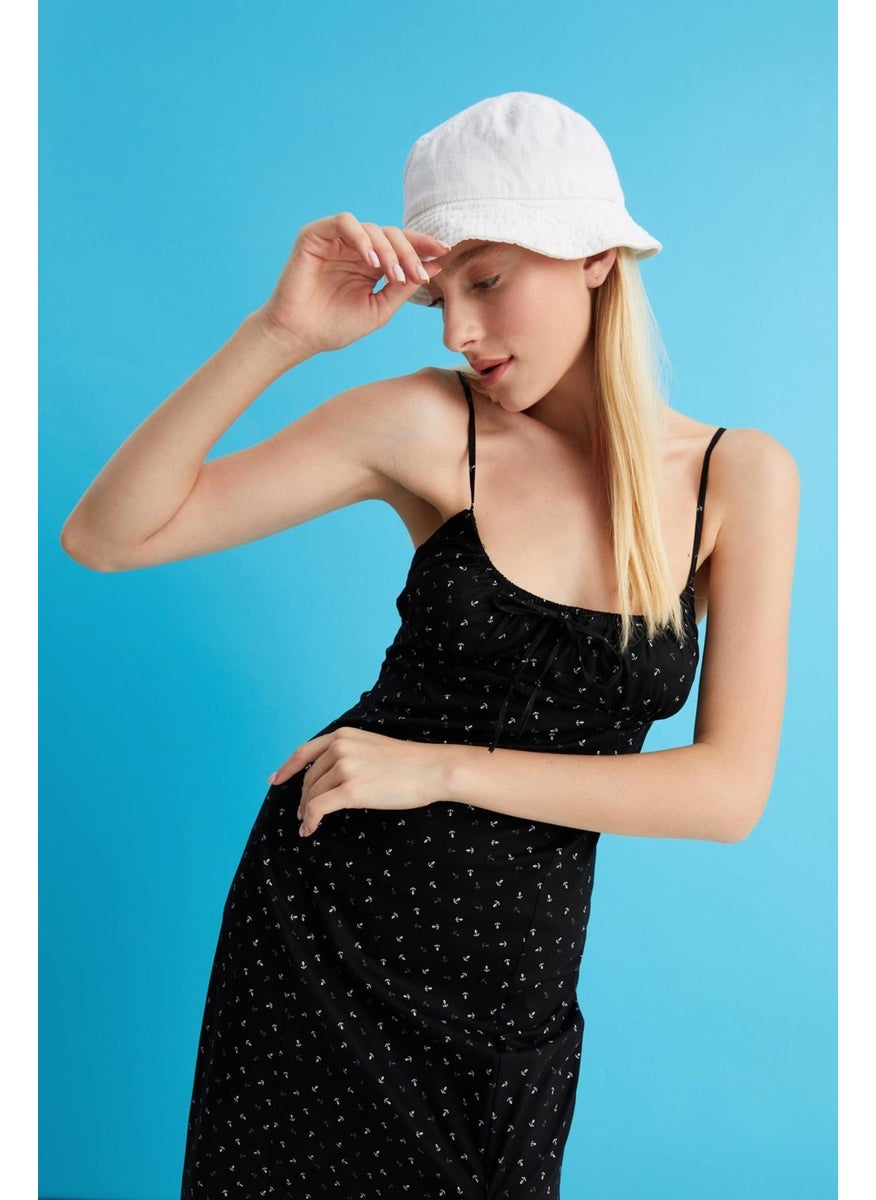 Thin Strapped Poplin Dress (B22-23200)