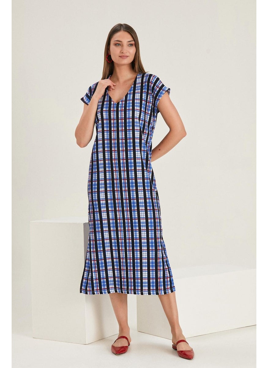 V Neck Patterned Slit Dress (B22-22900)