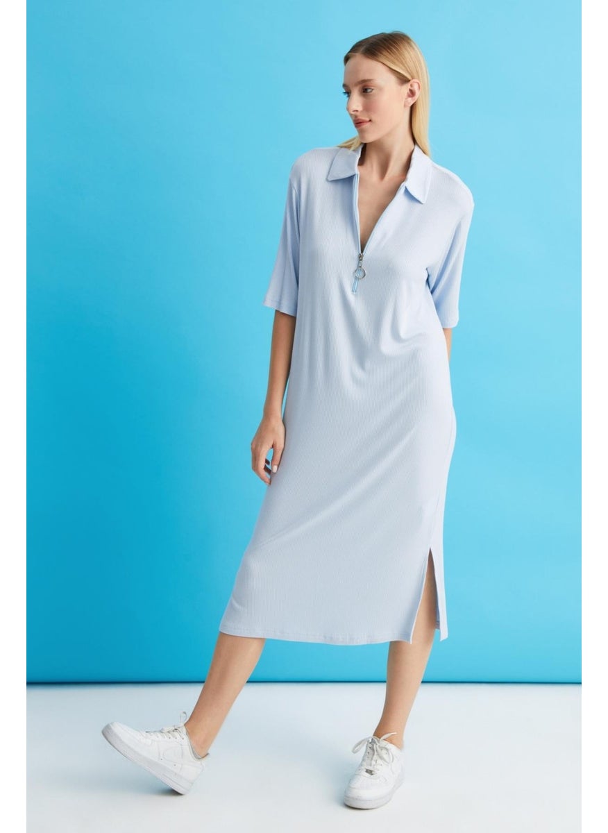 Ribbed Zipper Detailed Dress (B22-22200)