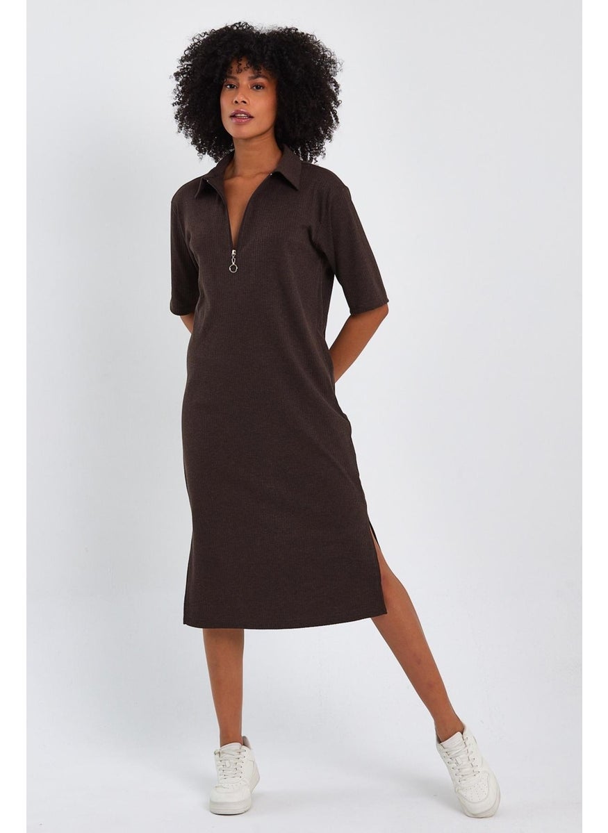Ribbed Zipper Detailed Dress (B23-00108)