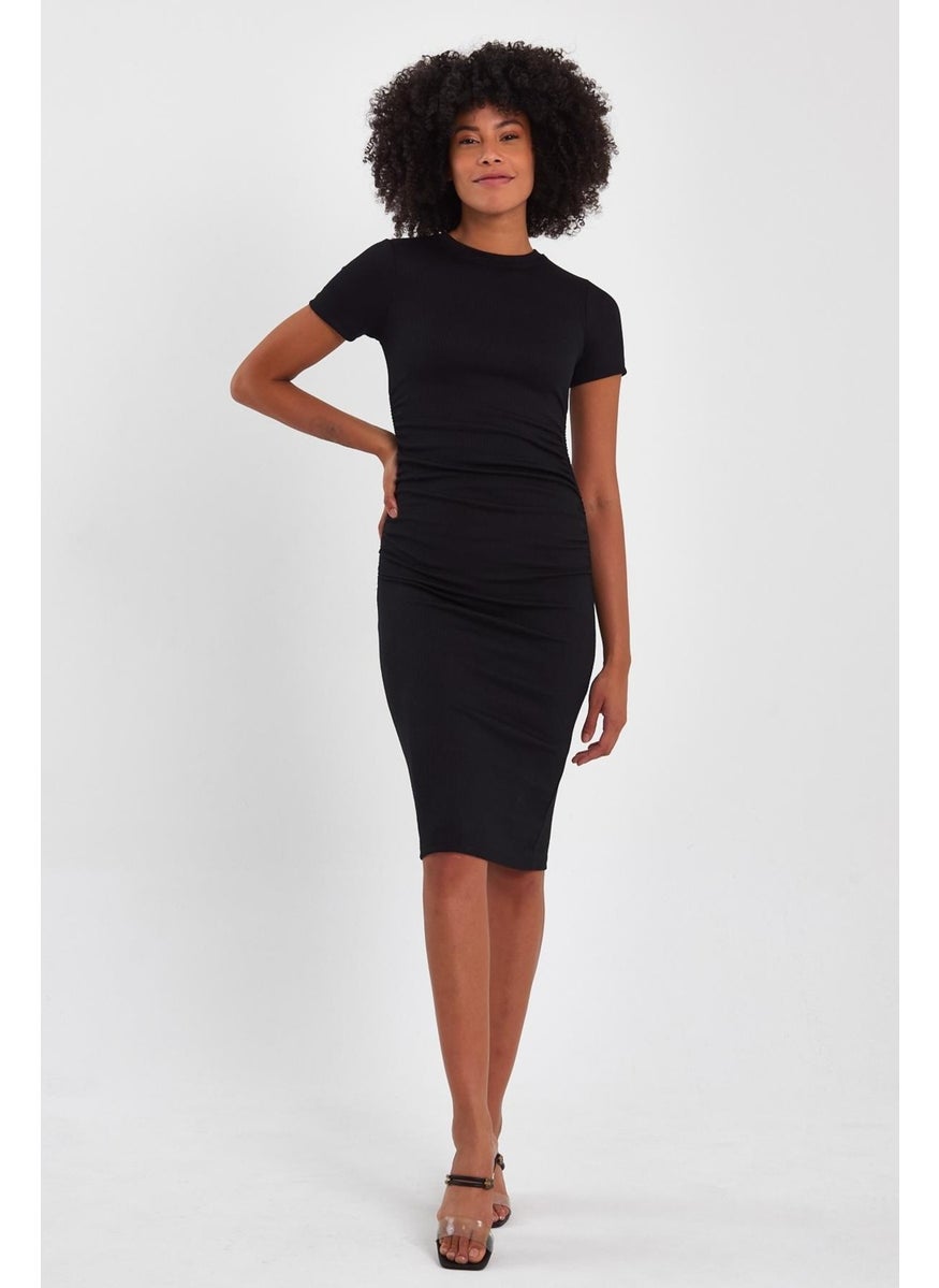 Gathered Side Pencil Dress (B23-00131)