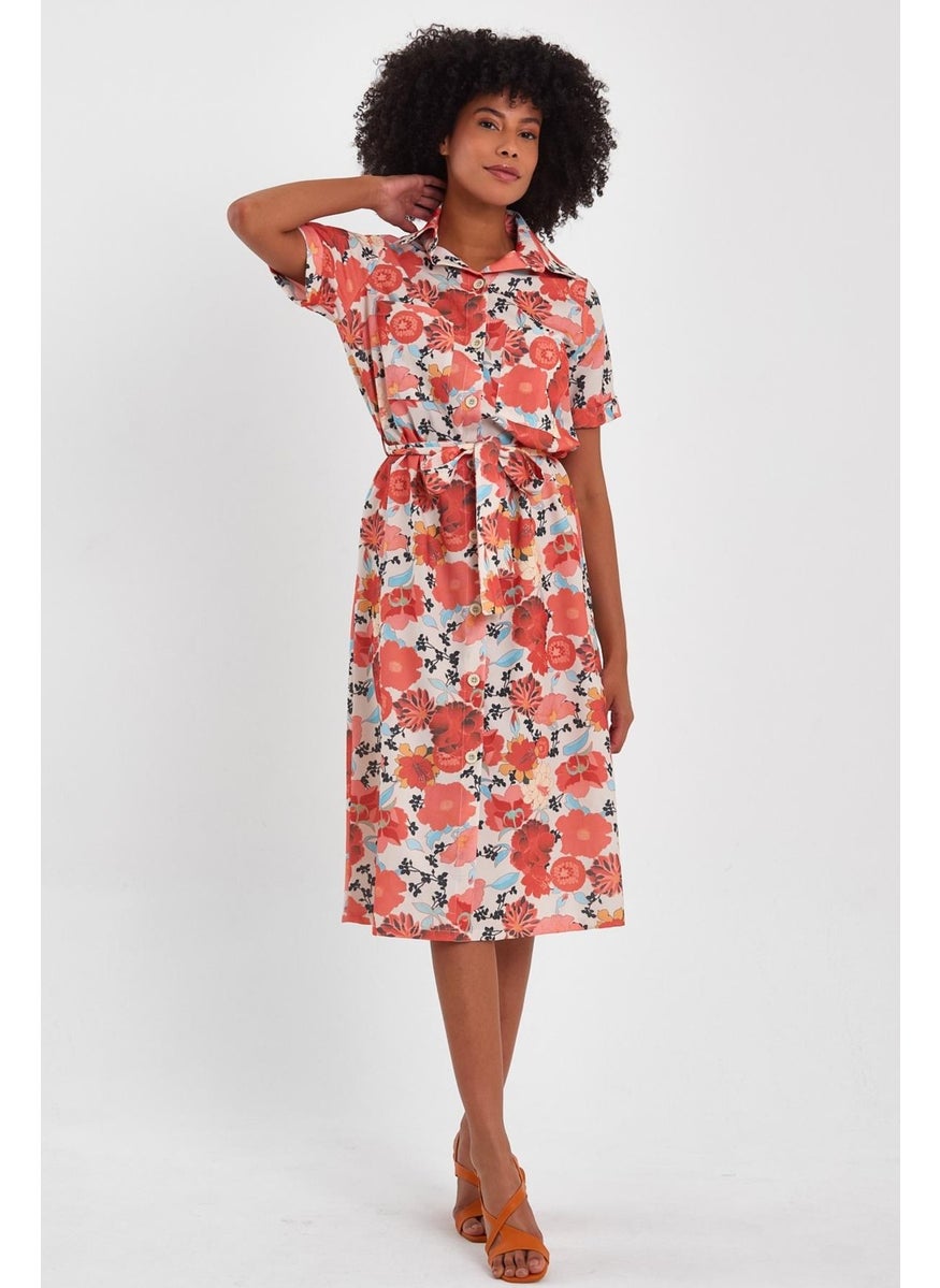 Patterned Shirt Collar Dress (B22-45800)