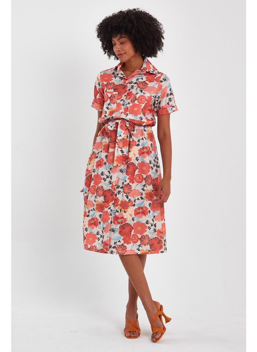 Patterned Shirt Collar Dress (B22-45800)