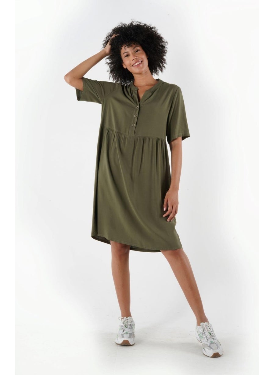 Buttoned Mandarin Collar Comfort Dress (B24-384 00)