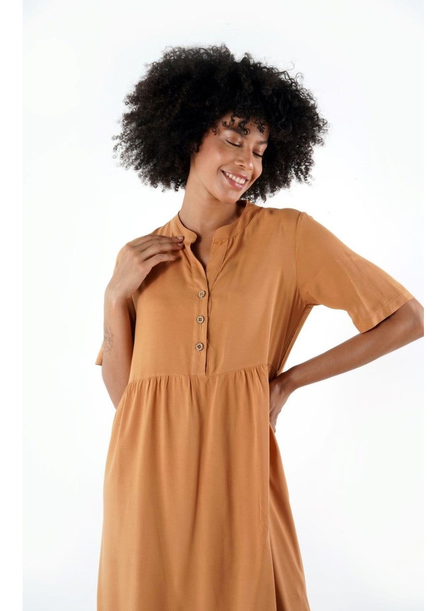 Buttoned Mandarin Collar Comfort Dress (B24-384 00)