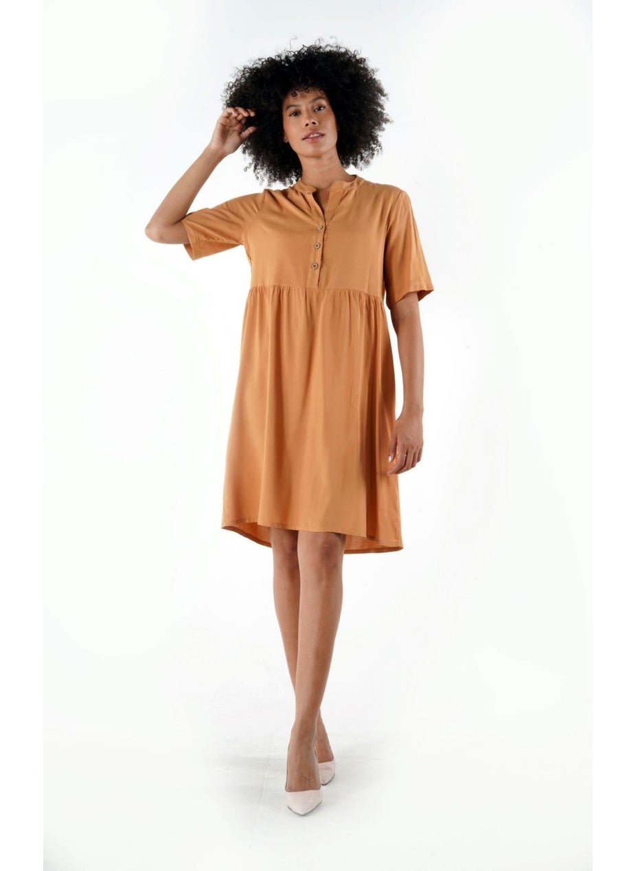 Buttoned Mandarin Collar Comfort Dress (B24-384 00)