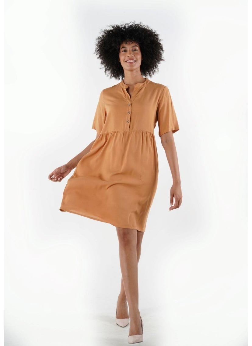 Buttoned Mandarin Collar Comfort Dress (B24-384 00)