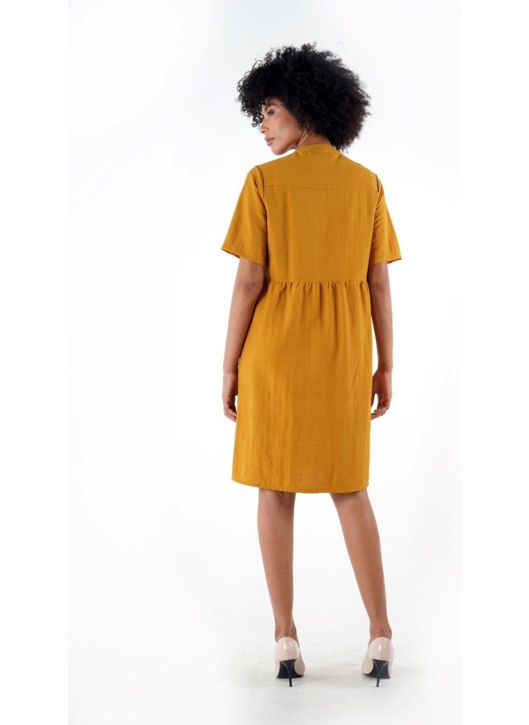 Buttoned Mandarin Collar Comfort Dress (B24-384 00)