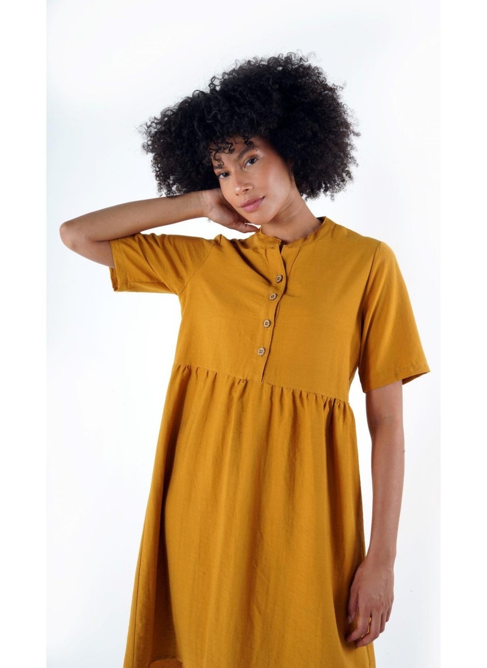 Buttoned Mandarin Collar Comfort Dress (B24-384 00)