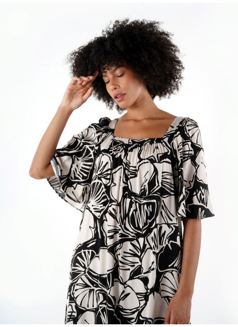 Alexandergardi Square Neck Patterned Wide Cut Dress (B24-00220)