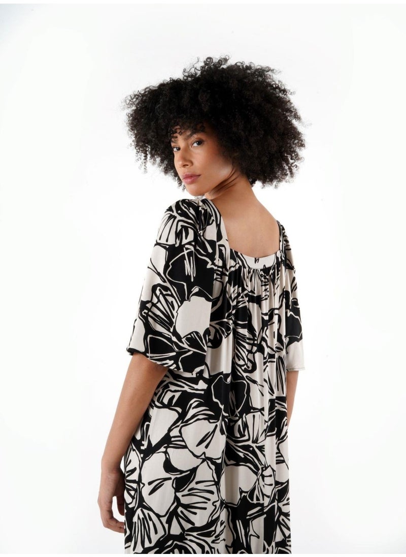 Alexandergardi Square Neck Patterned Wide Cut Dress (B24-00220)