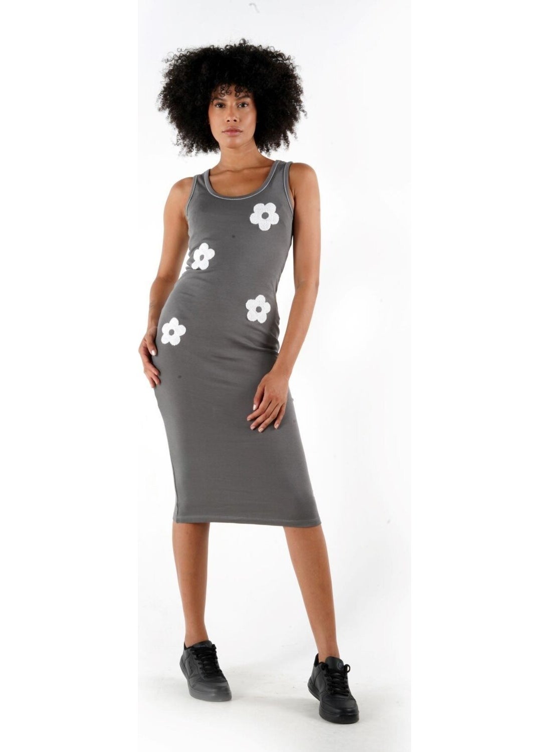 Thick Strapped Patterned Pencil Dress (A24-10304)