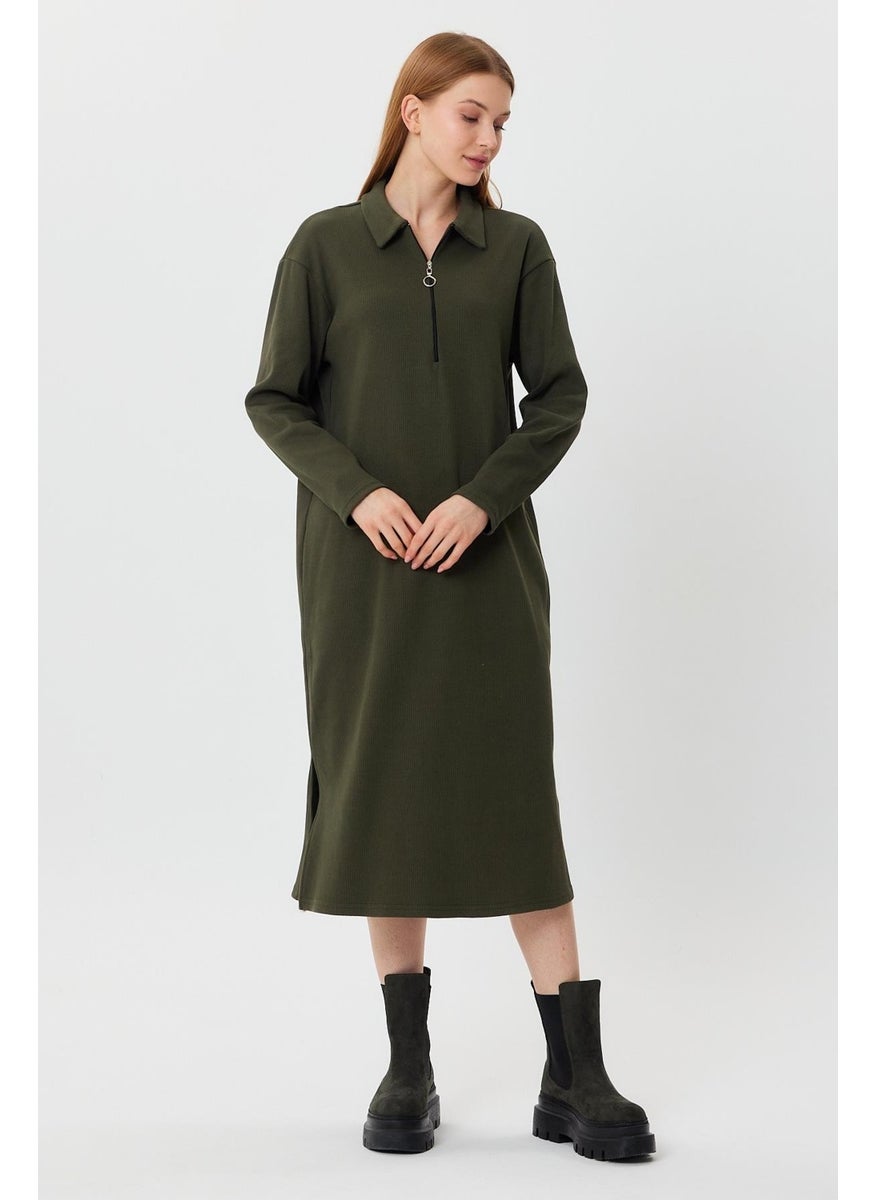 Polo Collar Zippered Tunic Dress (B23-00179)