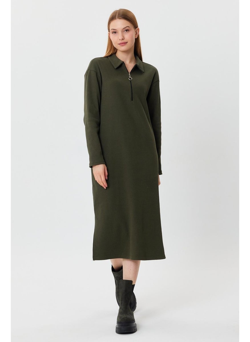 Polo Collar Zippered Tunic Dress (B23-00179)