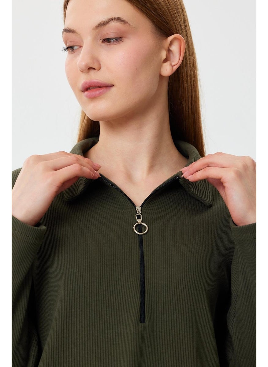 Polo Collar Zippered Tunic Dress (B23-00179)