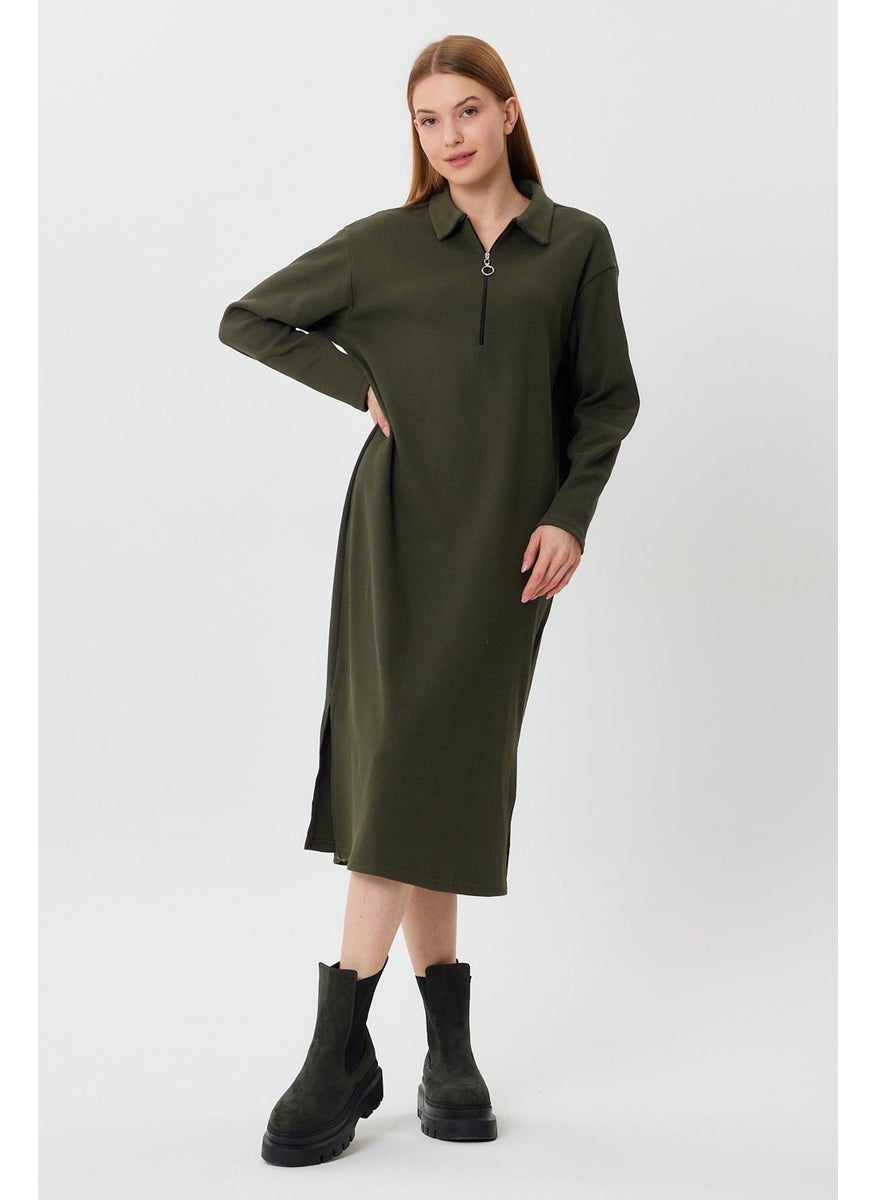 Polo Collar Zippered Tunic Dress (B23-00179)