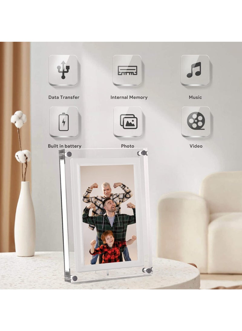 Acrylic Digital Picture Frame,7 inch Digital Photo Frame.Simple Transparent Frame Design,4 GB Internal Memory and 1500 mAh Battery.Repeat Your Happy Times
