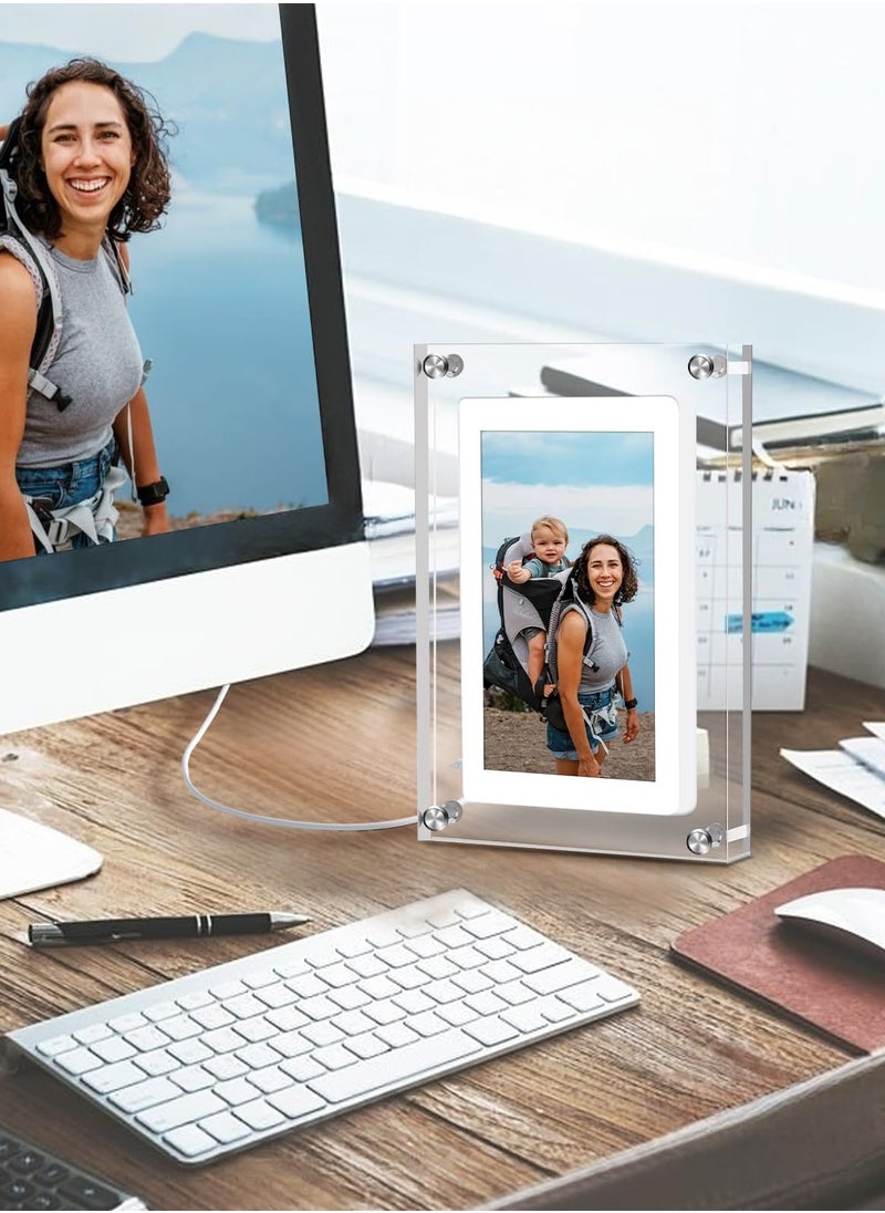 Acrylic Digital Picture Frame,7 inch Digital Photo Frame.Simple Transparent Frame Design,4 GB Internal Memory and 1500 mAh Battery.Repeat Your Happy Times