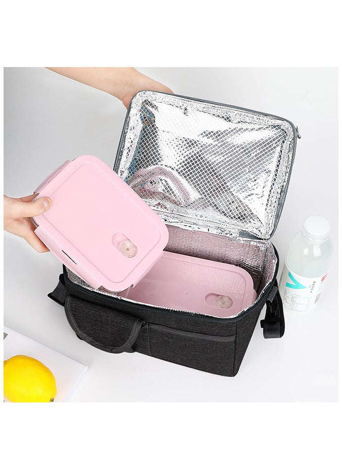 Lunch Bag Large Capacity Insulated Keep Warm Lunch Bag for Men, Women Oxford Material Black 26x16x24cm