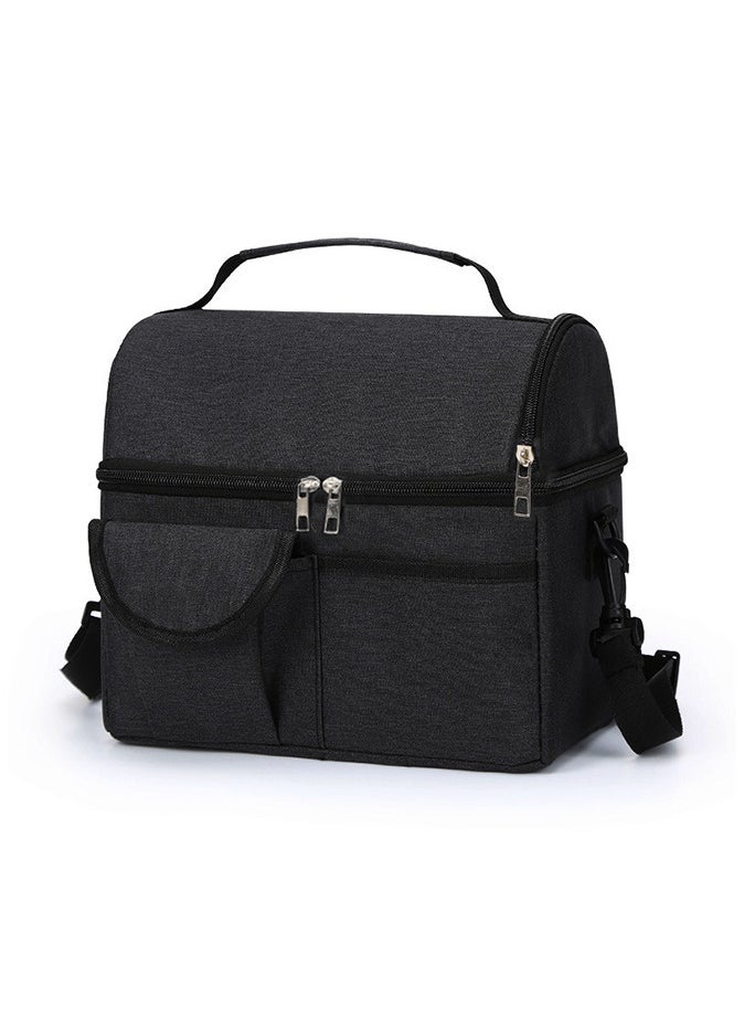 Lunch Bag Large Capacity Insulated Keep Warm Lunch Bag for Men, Women Oxford Material Black 26x16x24cm
