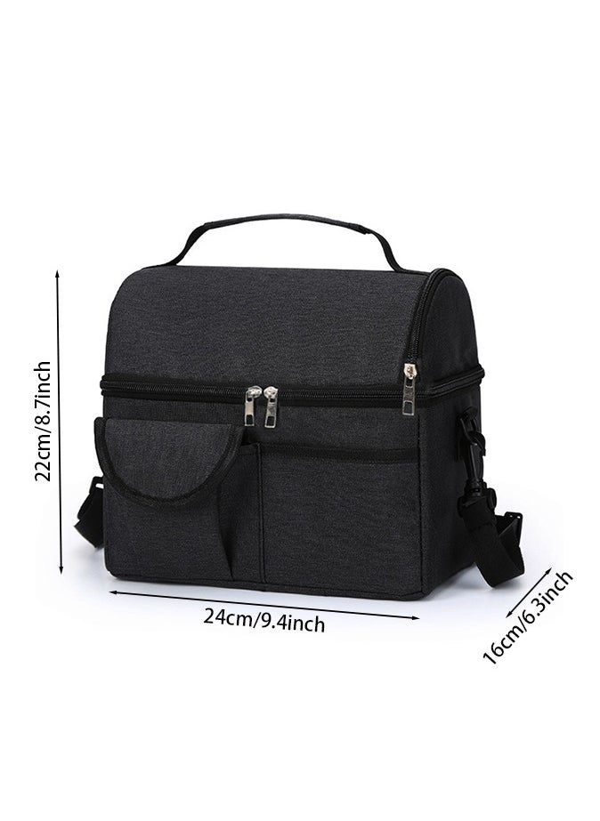 Lunch Bag Large Capacity Insulated Keep Warm Lunch Bag for Men, Women Oxford Material Black 26x16x24cm