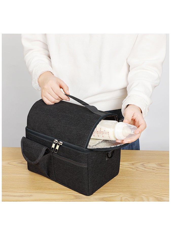 Lunch Bag Large Capacity Insulated Keep Warm Lunch Bag for Men, Women Oxford Material Black 26x16x24cm