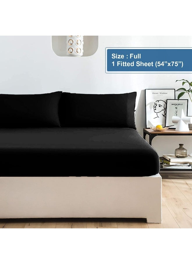 DAN RIVER 100% Cotton Jersey Fitted Sheet, Full, Black, 16 Inch Deep Pockets, Ultra Soft & Breathable, Stretchy Knit Fabric, Fitted Bed Sheet for Queen Mattress
