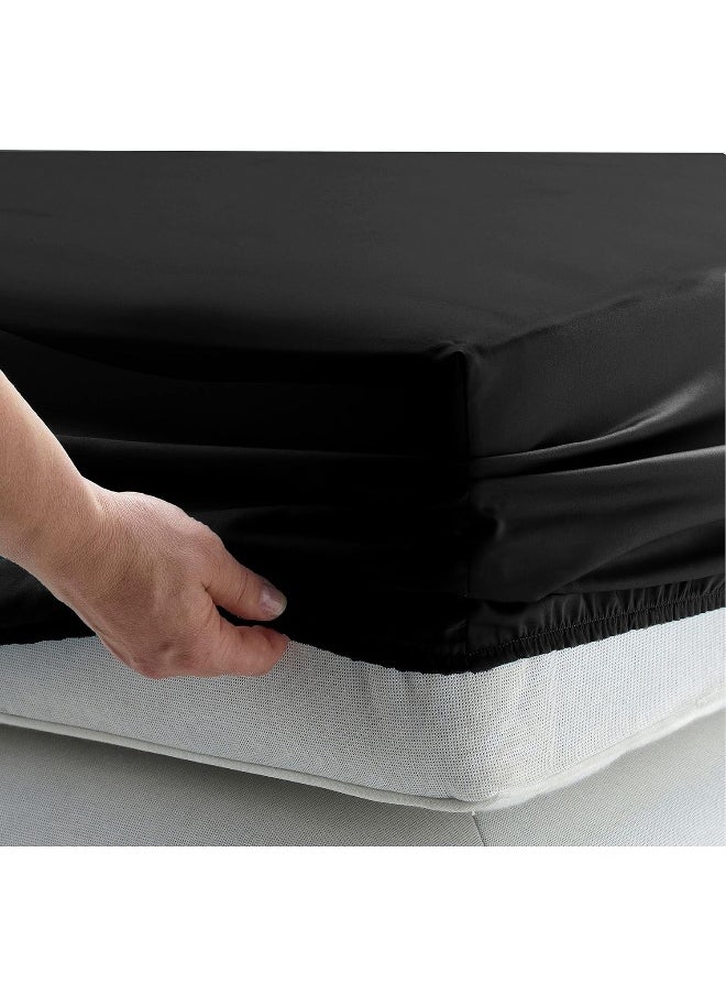 DAN RIVER 100% Cotton Jersey Fitted Sheet, Full, Black, 16 Inch Deep Pockets, Ultra Soft & Breathable, Stretchy Knit Fabric, Fitted Bed Sheet for Queen Mattress