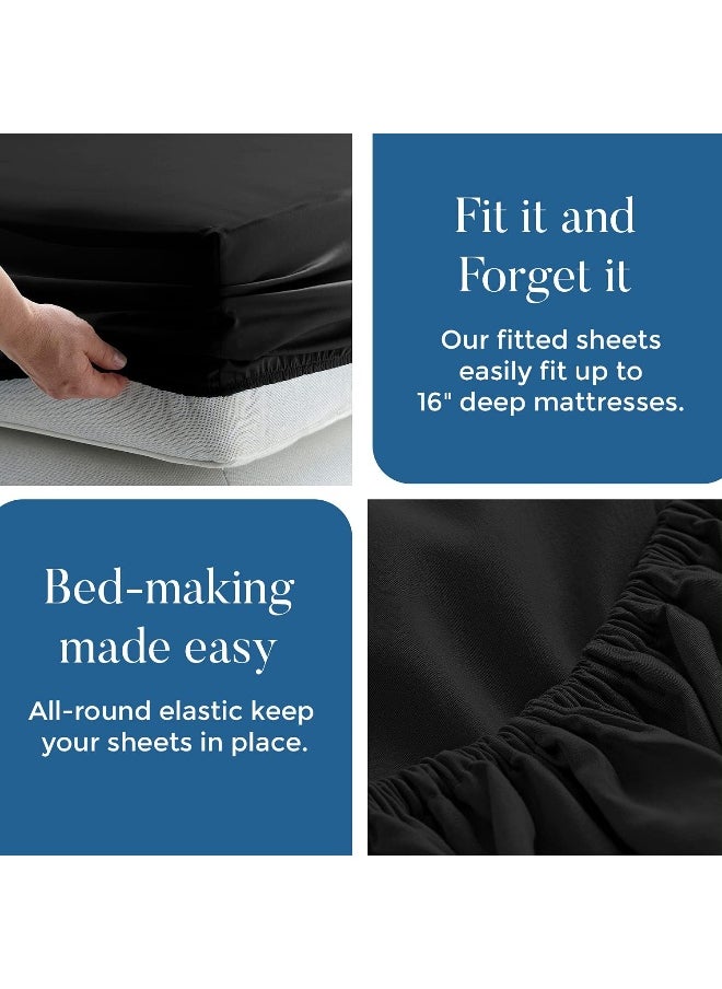 DAN RIVER 100% Cotton Jersey Fitted Sheet, Full, Black, 16 Inch Deep Pockets, Ultra Soft & Breathable, Stretchy Knit Fabric, Fitted Bed Sheet for Queen Mattress