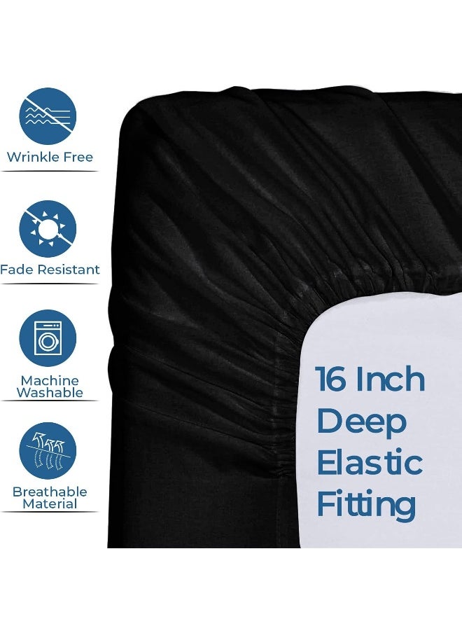 DAN RIVER 100% Cotton Jersey Fitted Sheet, Full, Black, 16 Inch Deep Pockets, Ultra Soft & Breathable, Stretchy Knit Fabric, Fitted Bed Sheet for Queen Mattress