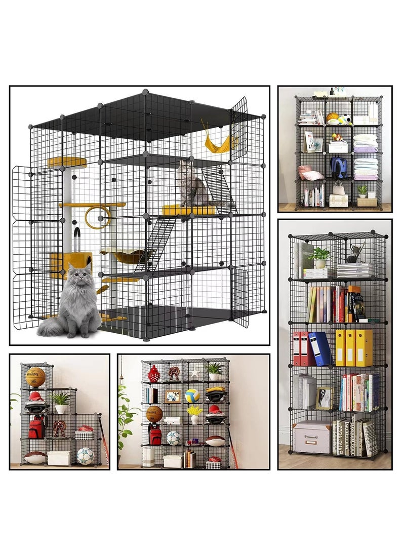 Large Cat Cage Enclosures Indoor Detachable Metal Wire Kennels DIY Playpen Kitten Crate Large Exercise Place Ideal for 1-4 Cat (Without Platform Black)