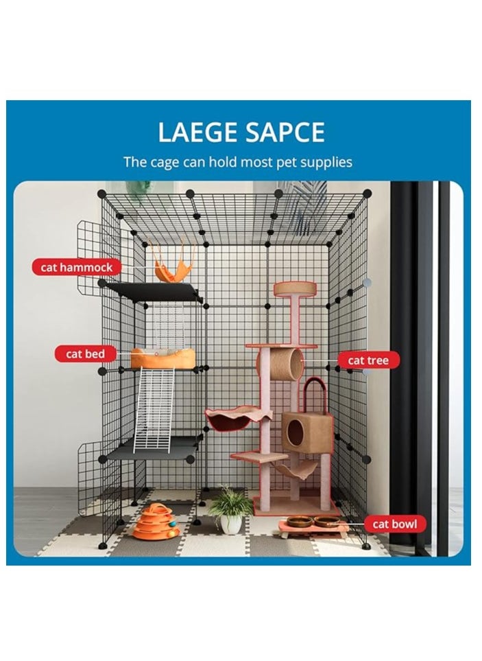Large Cat Cage Enclosures Indoor Detachable Metal Wire Kennels DIY Playpen Kitten Crate Large Exercise Place Ideal for 1-4 Cat (Without Platform Black)