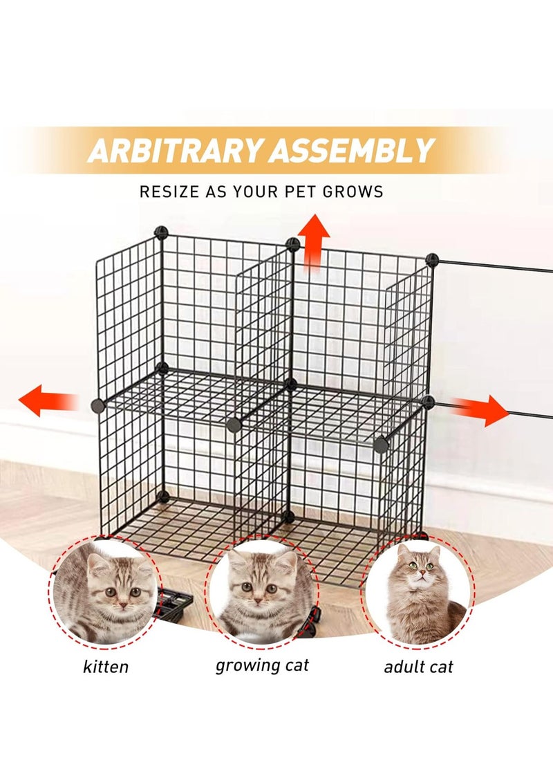 Large Cat Cage Enclosures Indoor Detachable Metal Wire Kennels DIY Playpen Kitten Crate Large Exercise Place Ideal for 1-4 Cat (Without Platform Black)