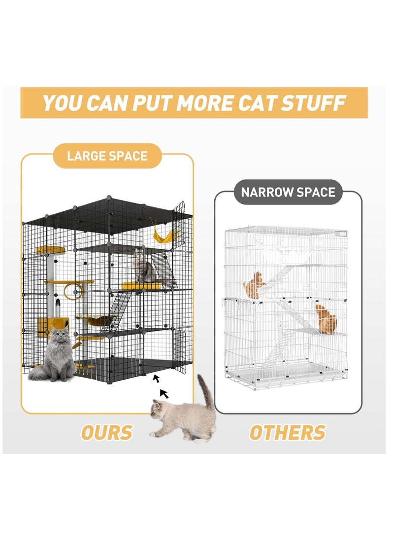 Large Cat Cage Enclosures Indoor Detachable Metal Wire Kennels DIY Playpen Kitten Crate Large Exercise Place Ideal for 1-4 Cat (Without Platform Black)