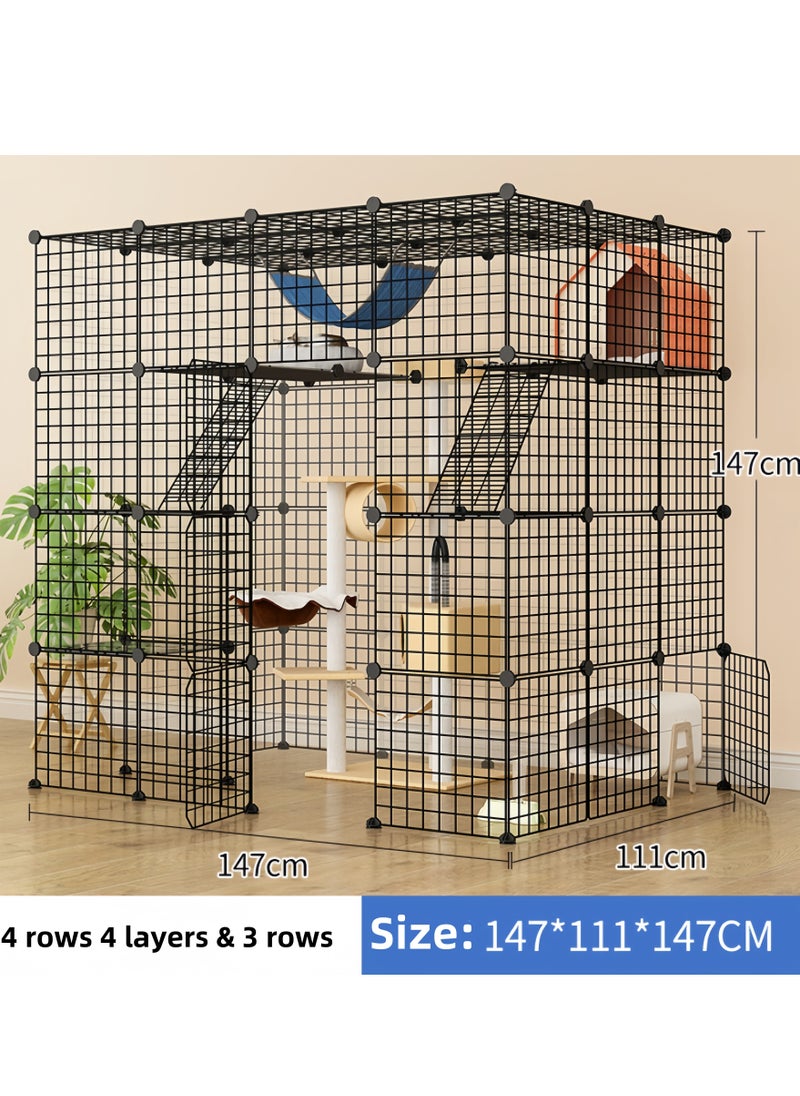 Large Cat Cage Enclosures Indoor Detachable Metal Wire Kennels DIY Playpen Kitten Crate Large Exercise Place Ideal for 1-4 Cat (Without Platform Black)