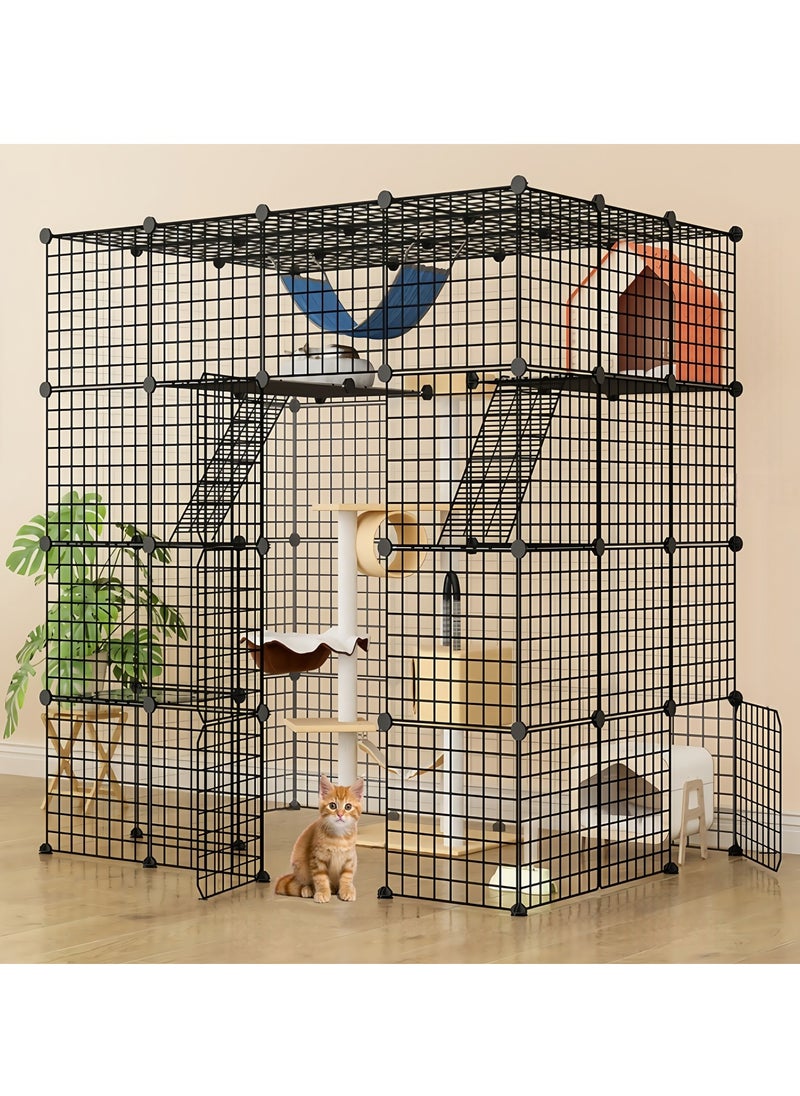 Large Cat Cage Enclosures Indoor Detachable Metal Wire Kennels DIY Playpen Kitten Crate Large Exercise Place Ideal for 1-4 Cat (Without Platform Black)