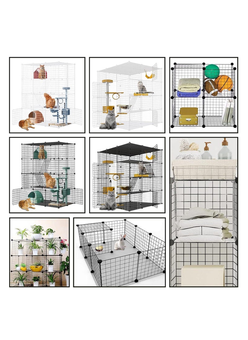 Large Cat Cage Enclosures Indoor Detachable Metal Wire Kennels DIY Playpen Kitten Crate Large Exercise Place Ideal for 1-4 Cat (Without Platform Black)